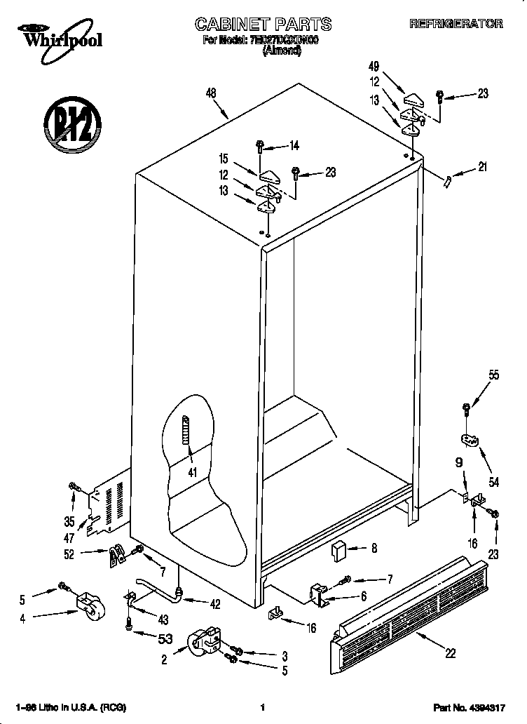Whirlpool 7ED27DQXDN00 cabinet diagram