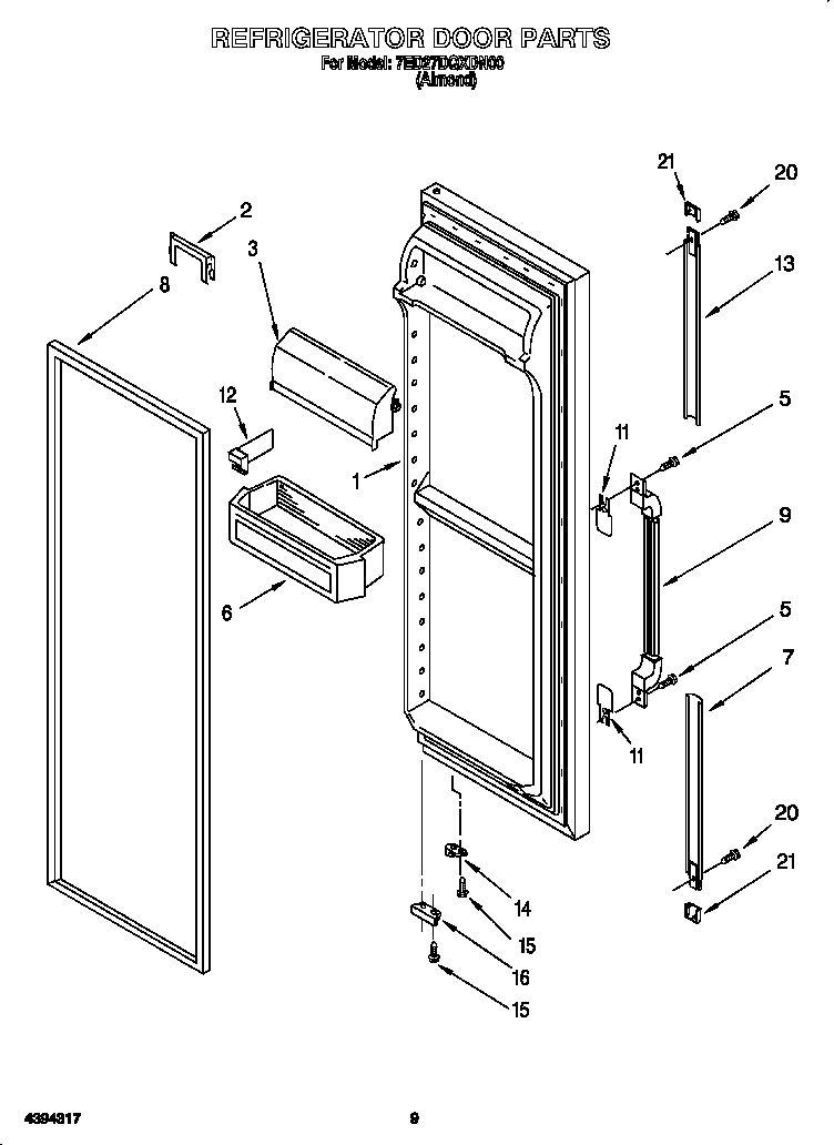 Whirlpool 7ED27DQXDN00 refrigerator door diagram