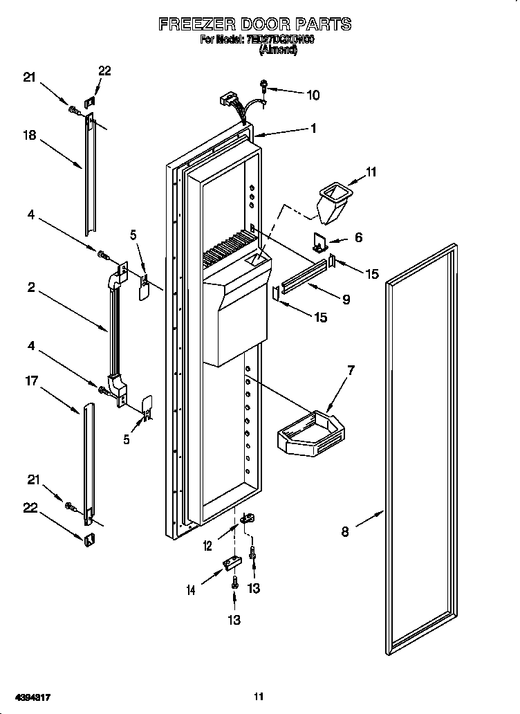 Whirlpool 7ED27DQXDN00 freezer door diagram