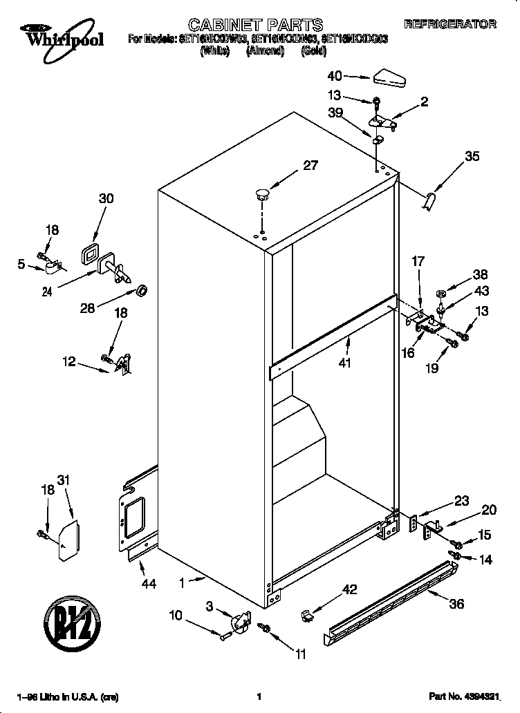 Whirlpool 8ET16NKXDG03 cabinet diagram