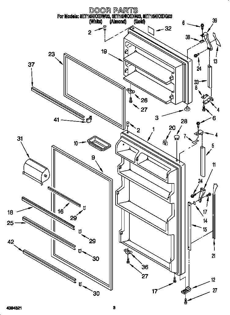 Whirlpool 8ET16NKXDG03 door diagram