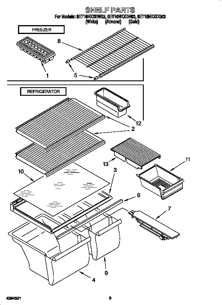 Whirlpool 8ET16NKXDG03 shelf diagram