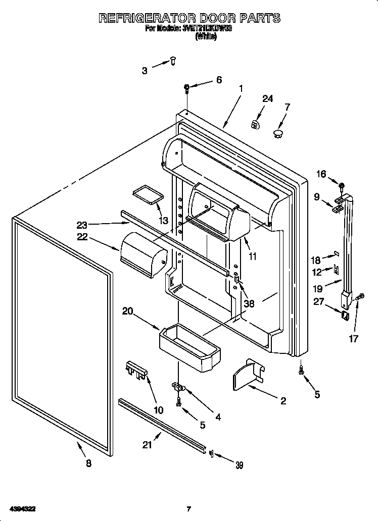 Whirlpool 3VET21DKDW03 refrigerator door diagram