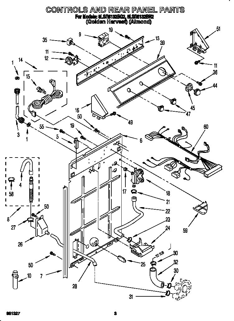 Whirlpool 8LSR5132BG2 controls and rear panel diagram