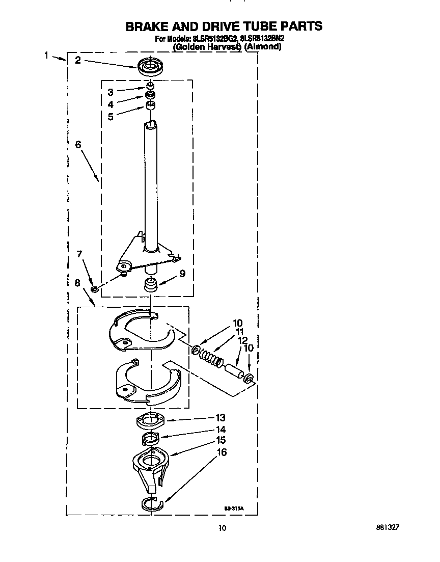Whirlpool 8LSR5132BG2 brake and drive tube diagram