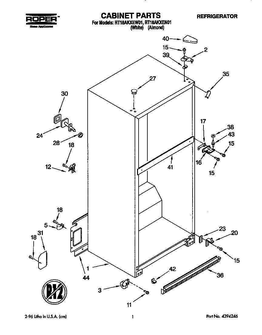 Roper RT18AKXEN01 cabinet diagram
