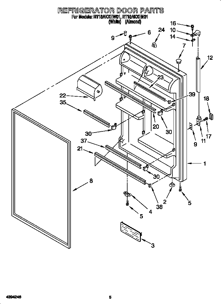 Roper RT18AKXEN01 refrigerator door diagram