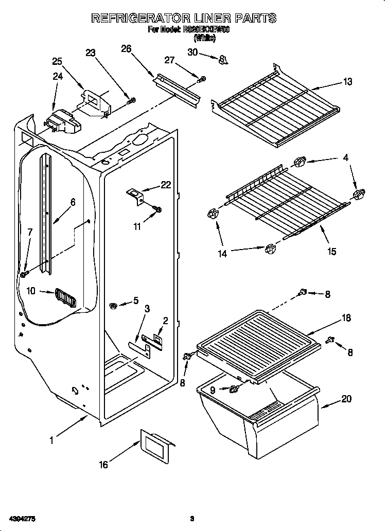 Roper RS20EKXEW00 refrigerator liner diagram