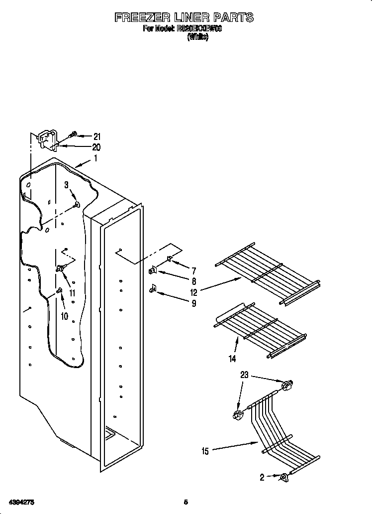 Roper RS20EKXEW00 freezer liner diagram