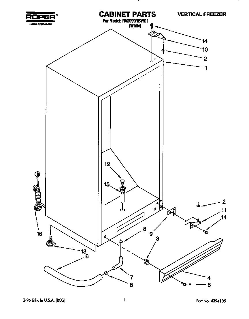 Roper RV2099RBW01 cabinet diagram