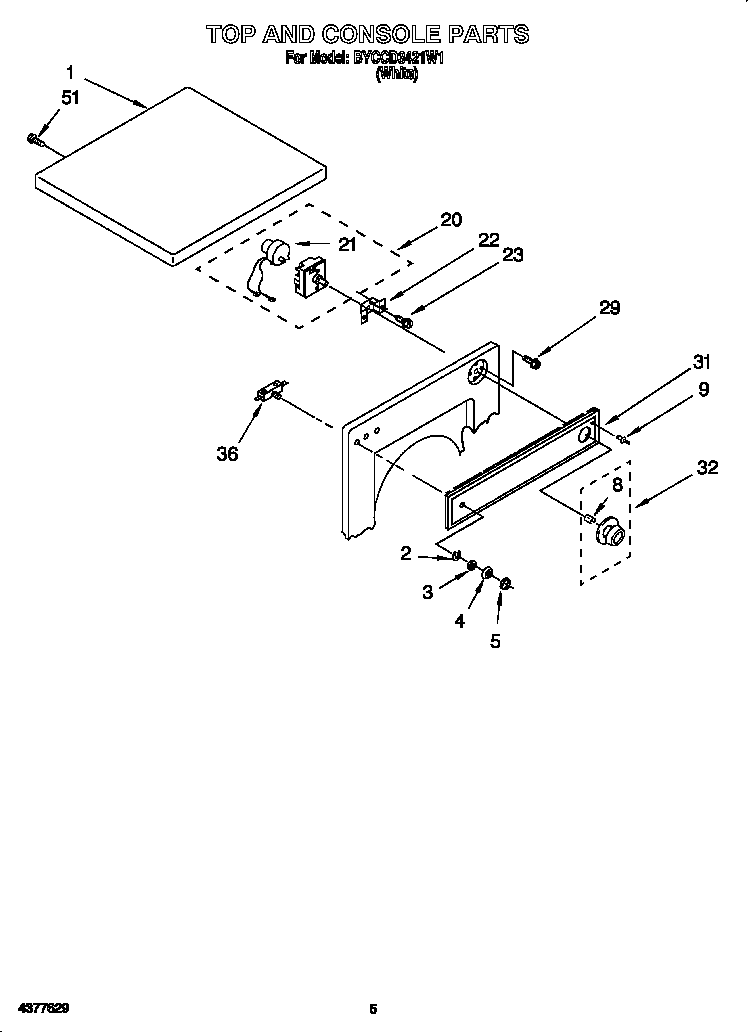 Whirlpool BYCCD3421W1 top and console diagram