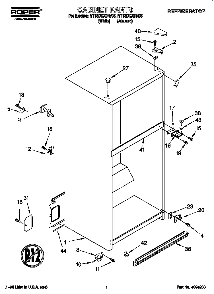 Roper RT16DKXDN03 cabinet diagram