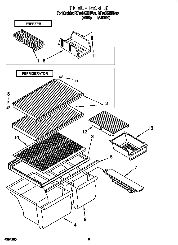 Roper RT16DKXDN03 shelf diagram