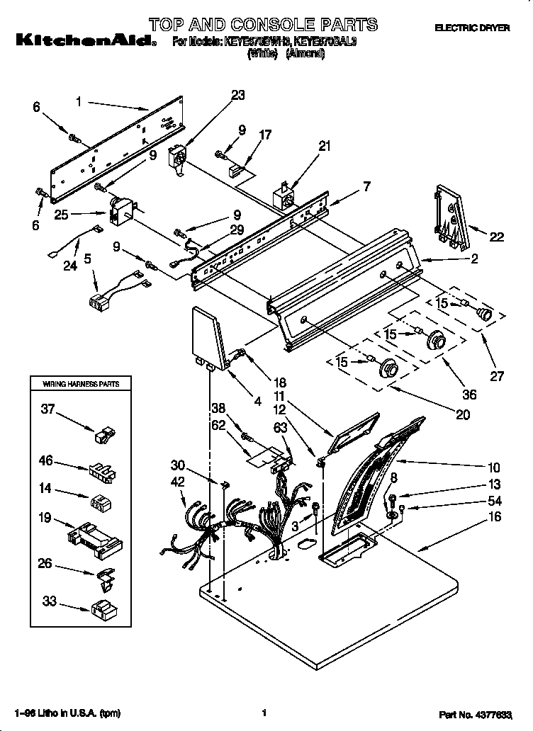 KitchenAid KEYE670BAL3 top and console diagram