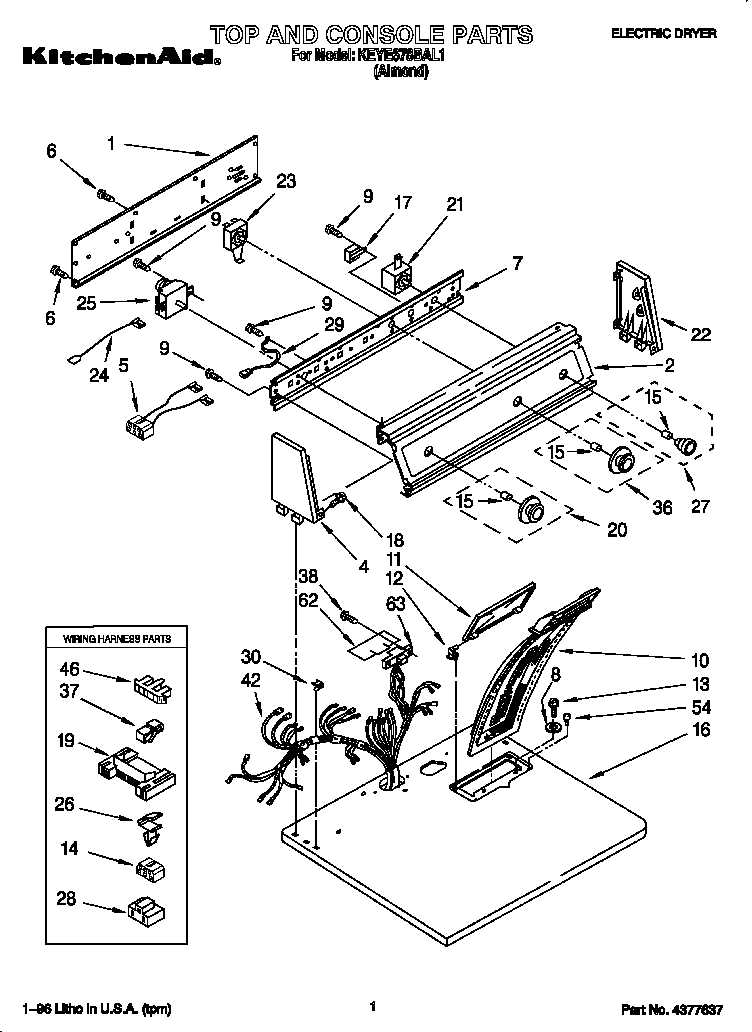 KitchenAid KEYE678BAL1 top and console diagram