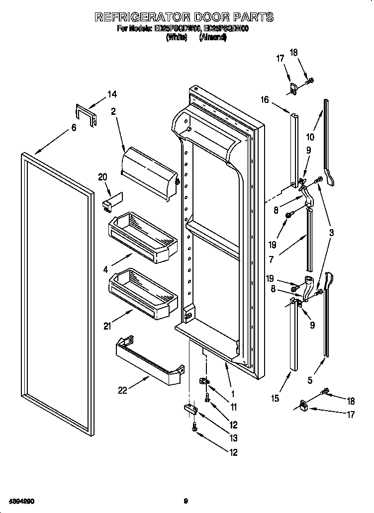 Whirlpool ED25PSQDN00 refrigerator door diagram
