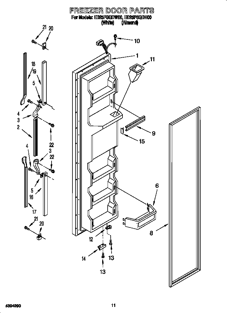Whirlpool ED25PSQDN00 freezer door diagram