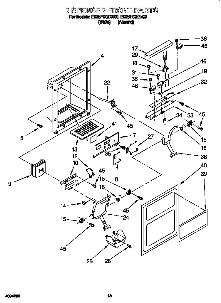 Whirlpool ED25PSQDN00 dispenser front diagram