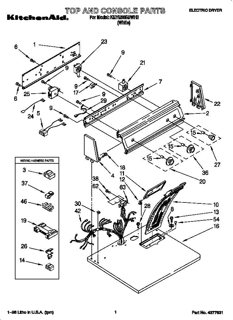 KitchenAid KEYE665BWH3 top and console diagram