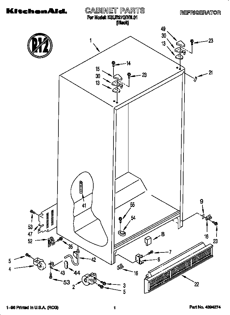 KitchenAid KSUB27QDBL01 cabinet diagram