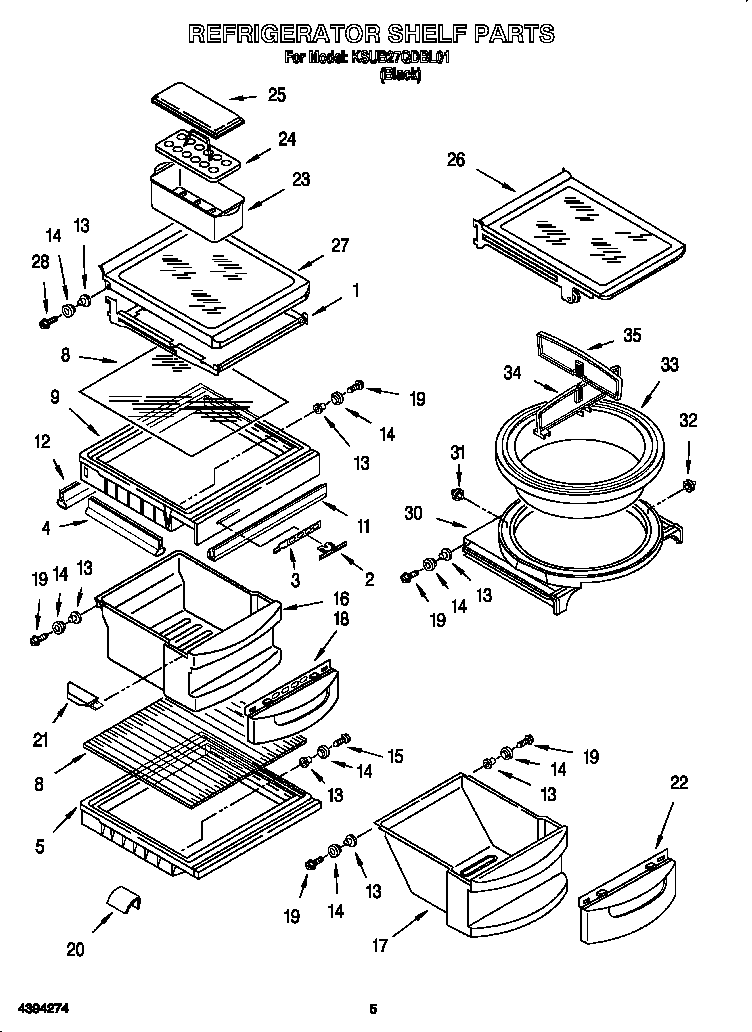 KitchenAid KSUB27QDBL01 refrigerator shelf diagram