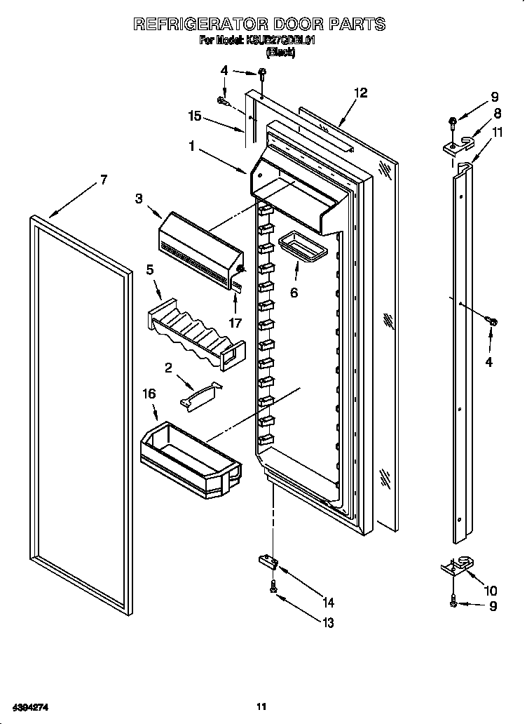KitchenAid KSUB27QDBL01 refrigerator door diagram