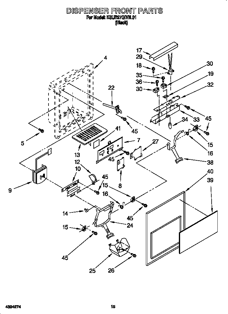 KitchenAid KSUB27QDBL01 dispenser front diagram