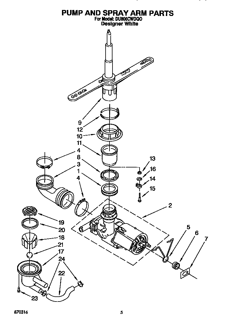 Whirlpool DU806CWDQ0 pump and spray arm diagram