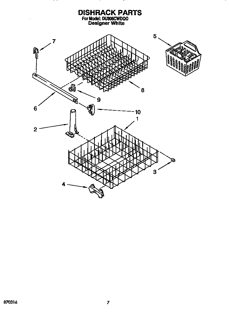 Whirlpool DU806CWDQ0 dishrack diagram