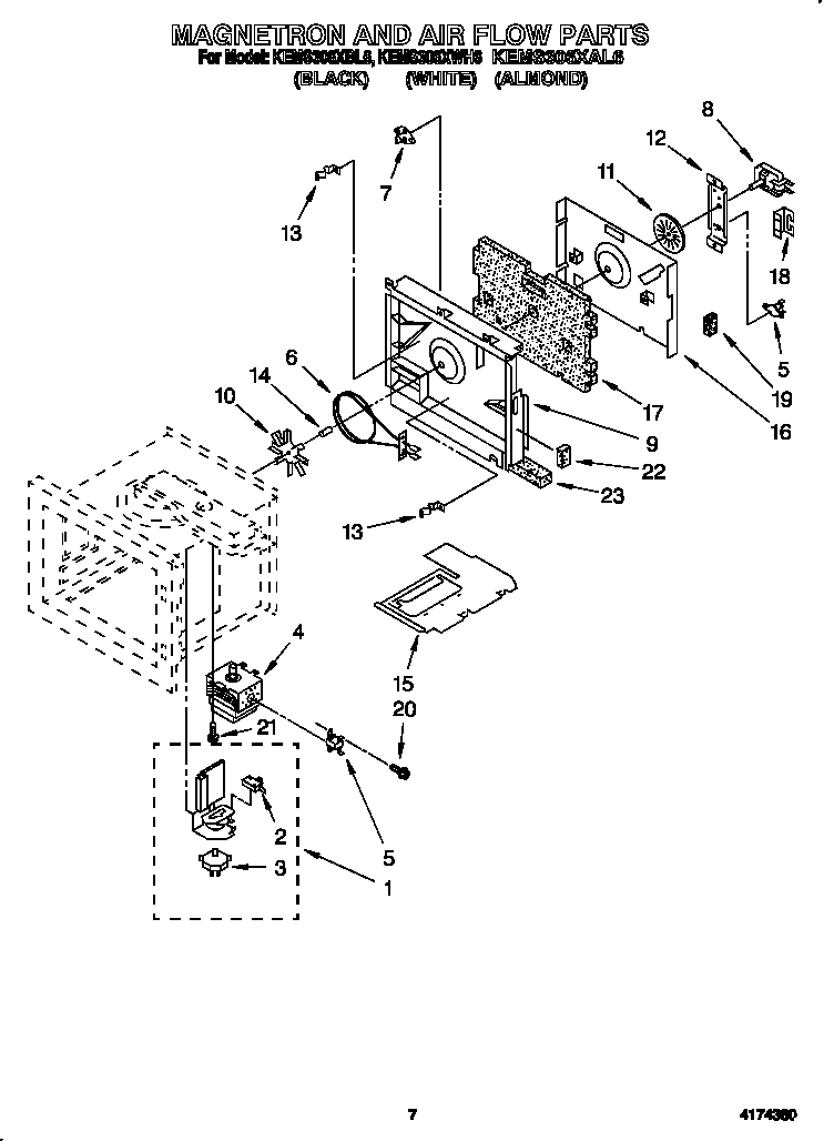 KitchenAid KEMS306XWH6 magnetron and air flow diagram