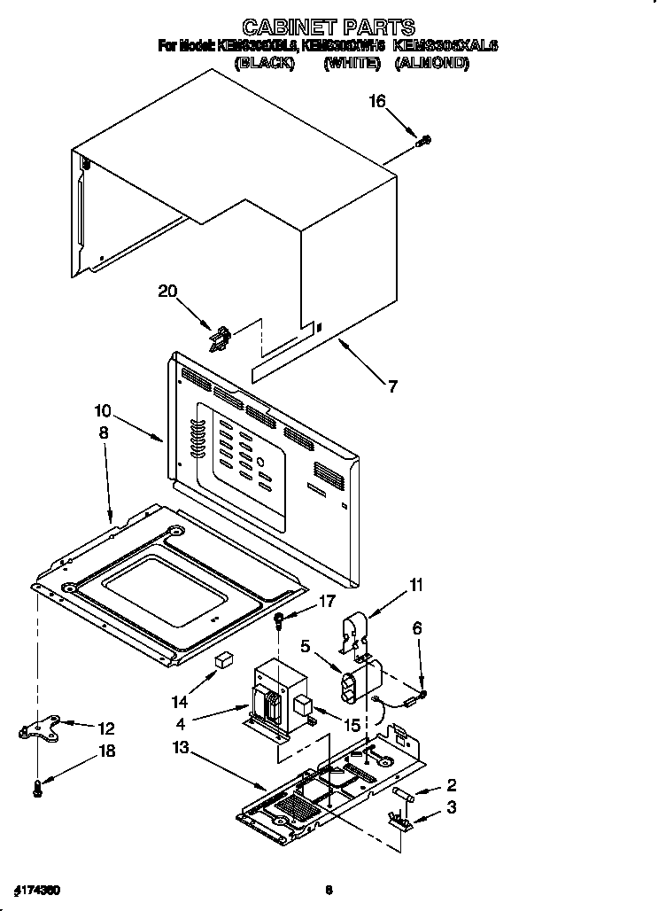KitchenAid KEMS306XWH6 cabinet diagram