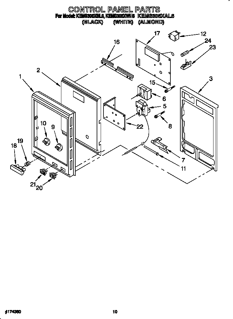 KitchenAid KEMS306XWH6 control panel diagram