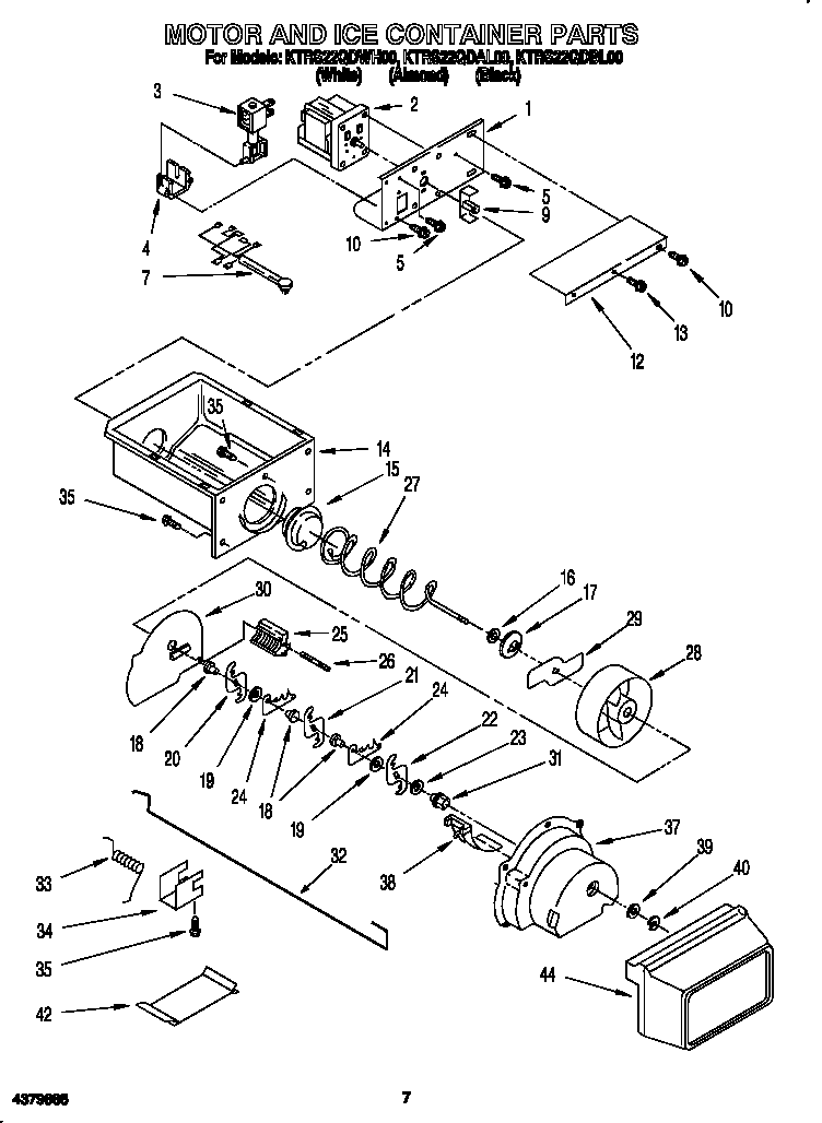 KitchenAid KTRS22QDBL00 motor and ice container diagram