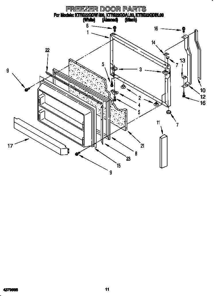 KitchenAid KTRS22QDBL00 freezer door diagram