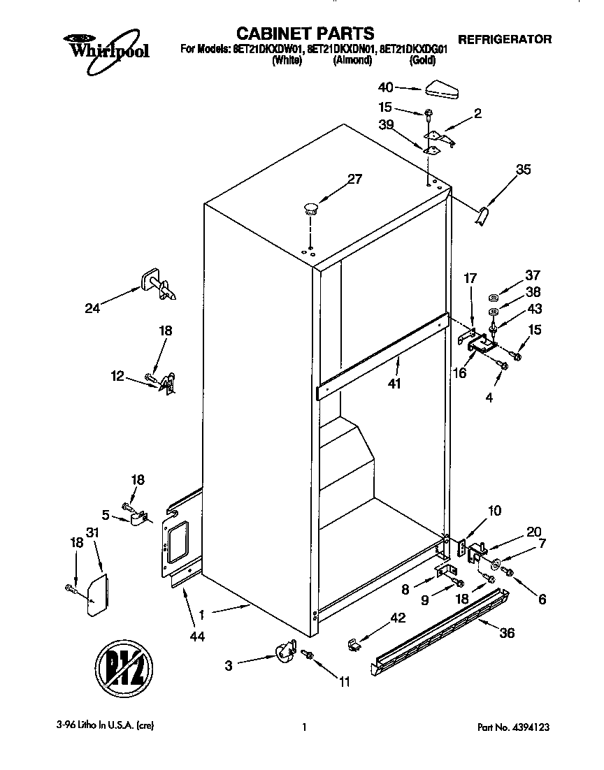 Whirlpool 8ET21DKXDW01 cabinet diagram