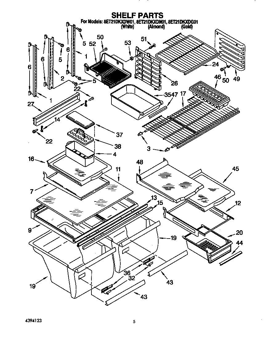 Whirlpool 8ET21DKXDW01 shelf diagram