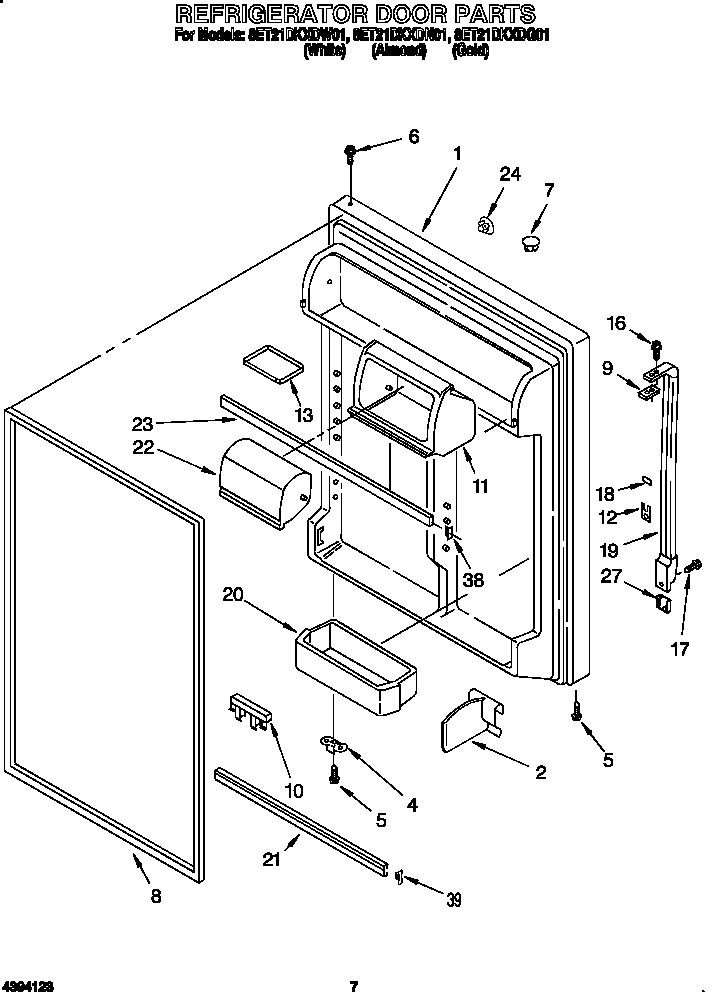 Whirlpool 8ET21DKXDW01 refrigerator door diagram