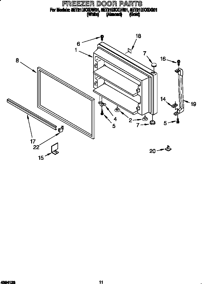Whirlpool 8ET21DKXDW01 freezer door diagram