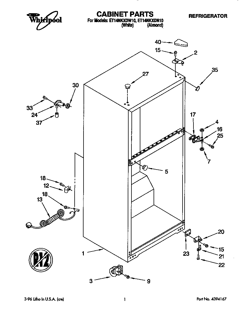 Whirlpool ET14NKXDW10 cabinet diagram