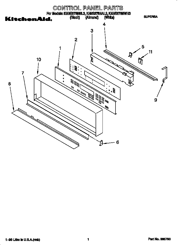 KitchenAid KEBS278BWH3 control panel diagram