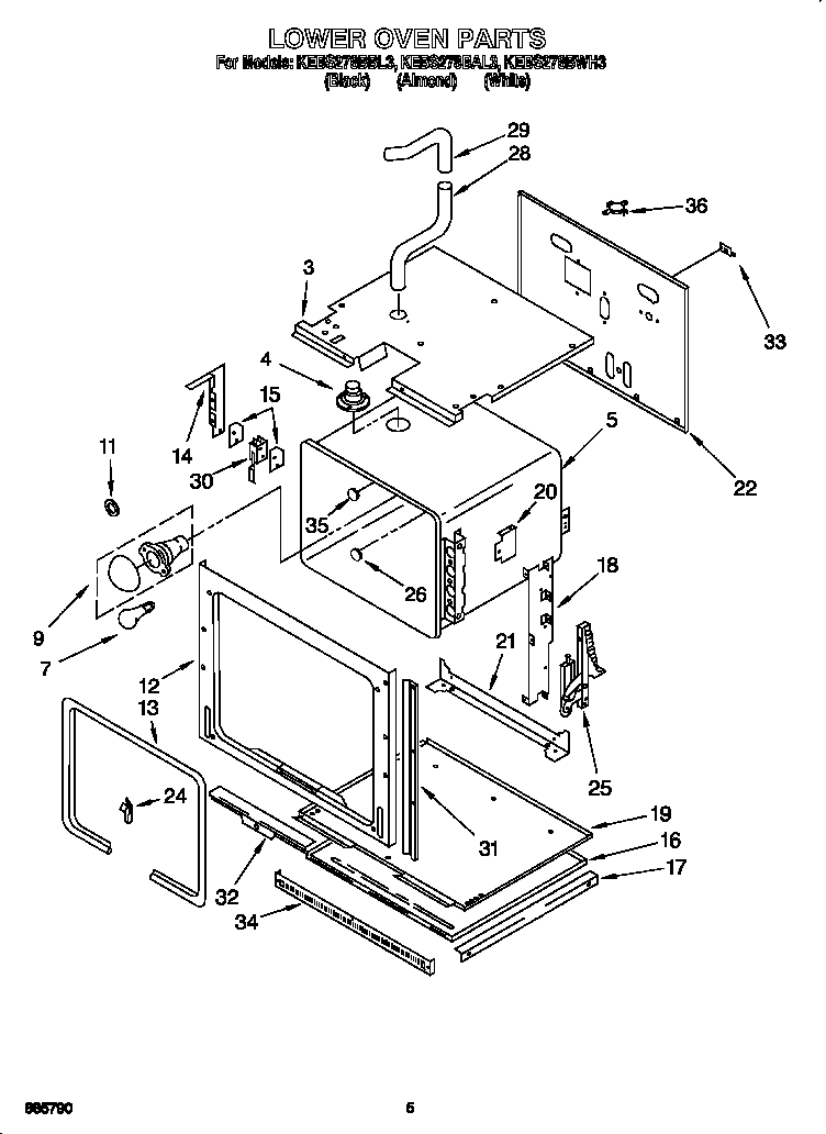 KitchenAid KEBS278BWH3 lower oven diagram