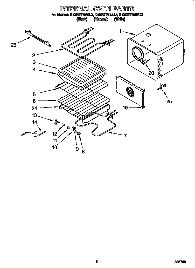 KitchenAid KEBS278BWH3 internal oven diagram