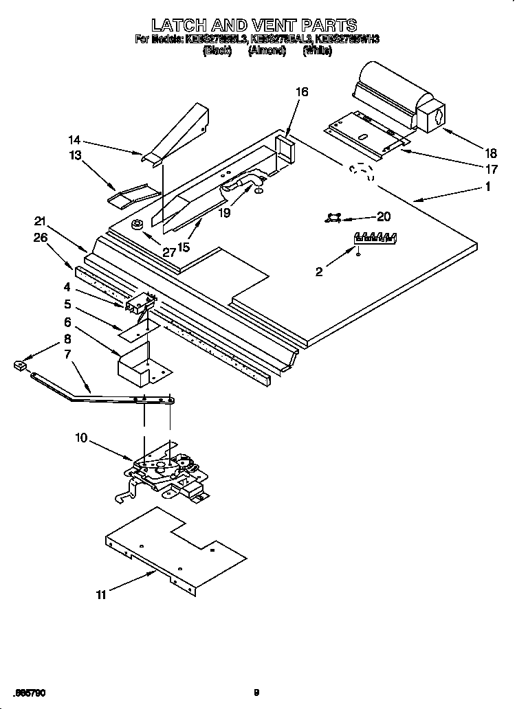 KitchenAid KEBS278BWH3 latch and vent diagram