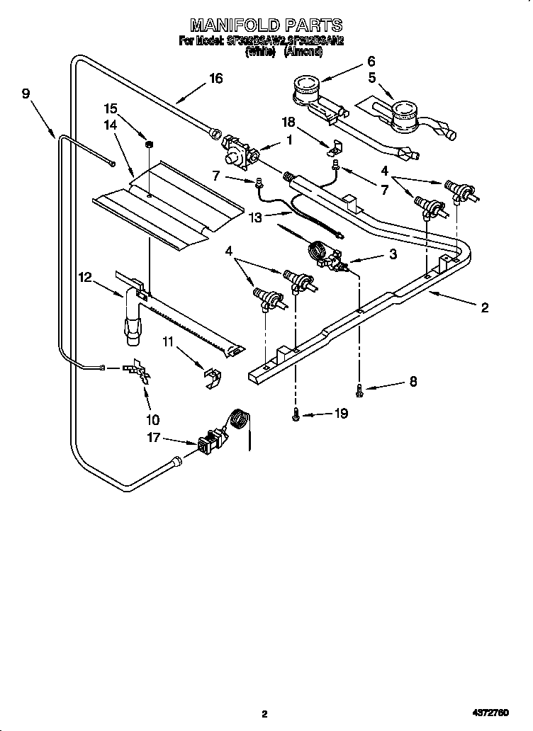 Whirlpool SF302BSAN2 manifold diagram