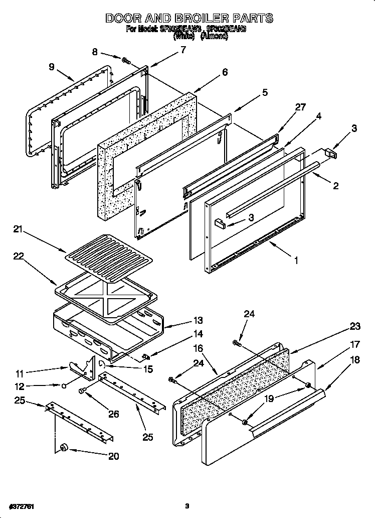 Whirlpool SF302BEAN3 door and broiler diagram