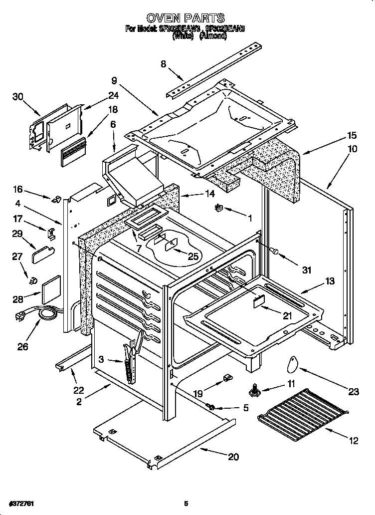 Whirlpool SF302BEAN3 oven diagram