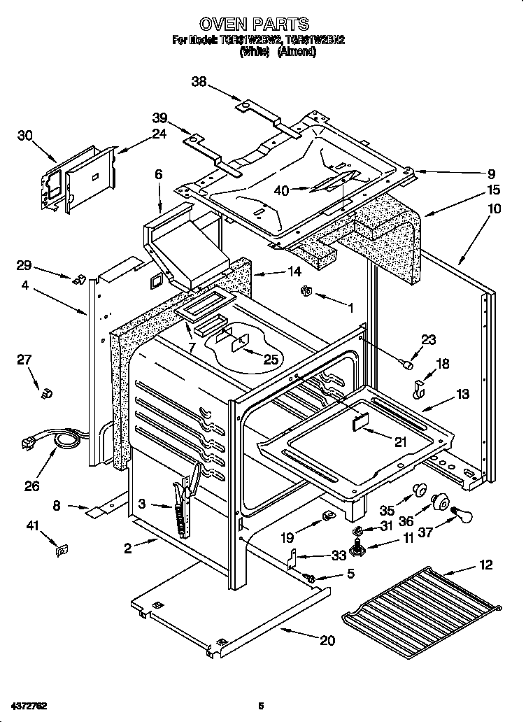 Whirlpool TGR61W2BN2 oven diagram