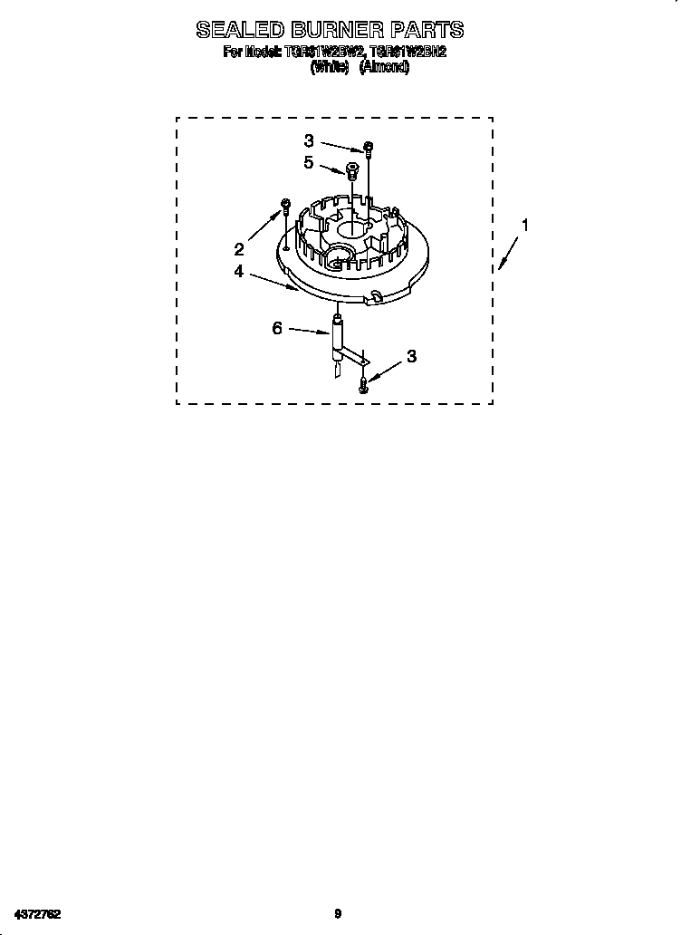 Whirlpool TGR61W2BN2 sealed burner diagram
