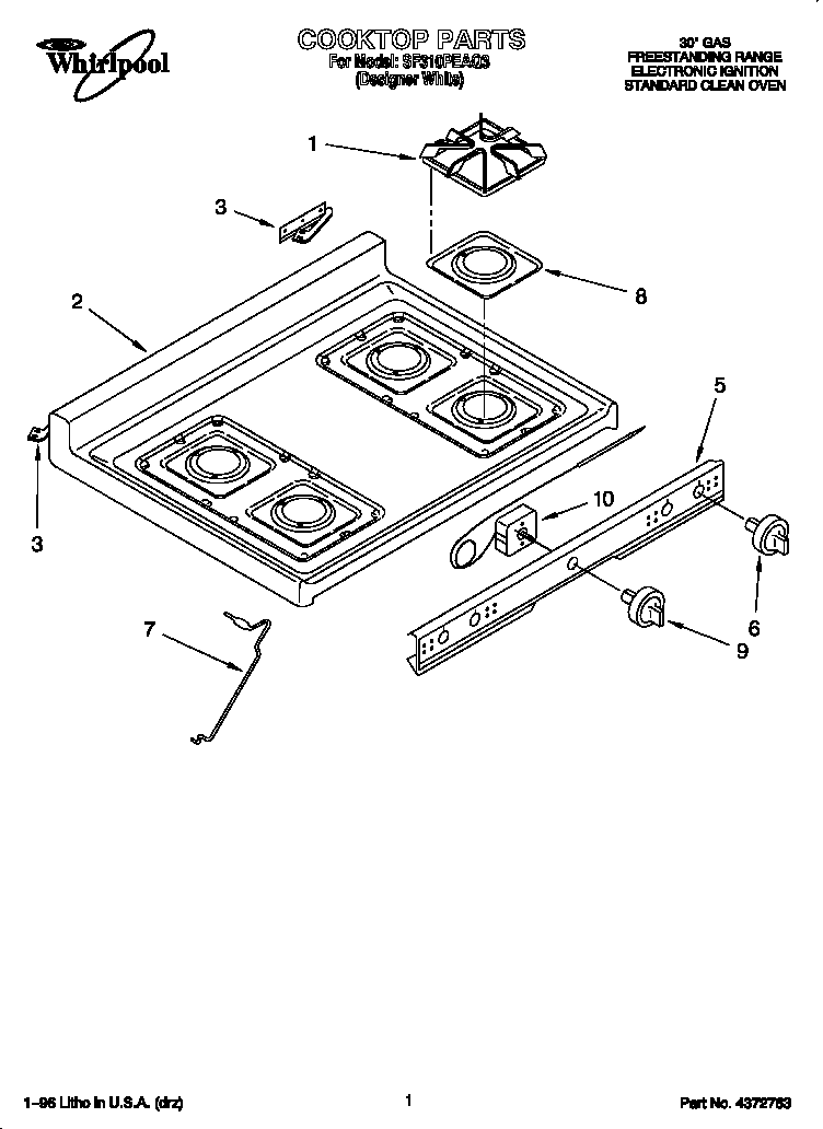 Whirlpool SF310PEAQ3 cooktop diagram