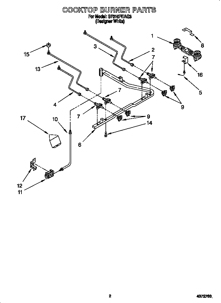Whirlpool SF310PEAQ3 cooktop burner diagram